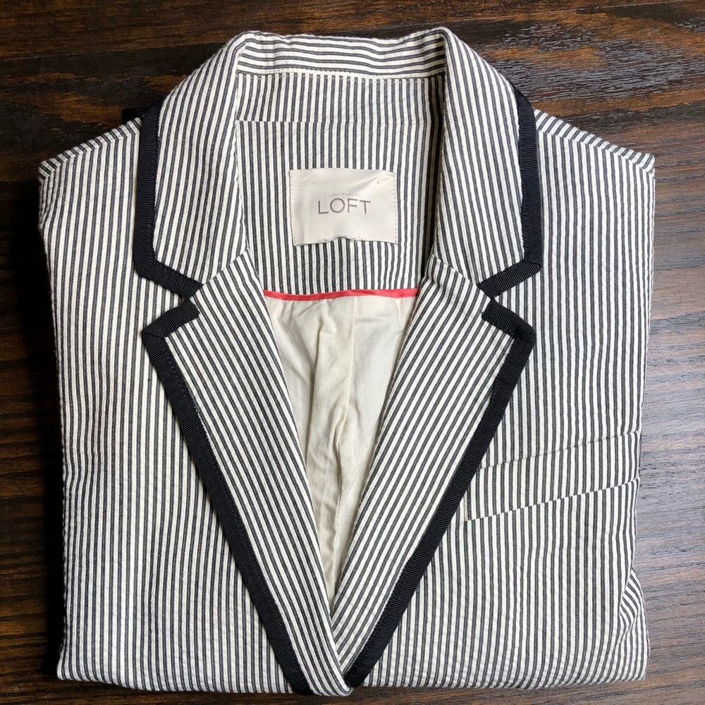 Loft Striped Corded Black and White Blazer A003
